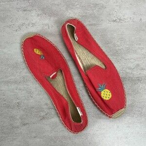 Soludos Women Size 9 Coral Embroidered Pineapple Coral Espadrilles Canvas Flats